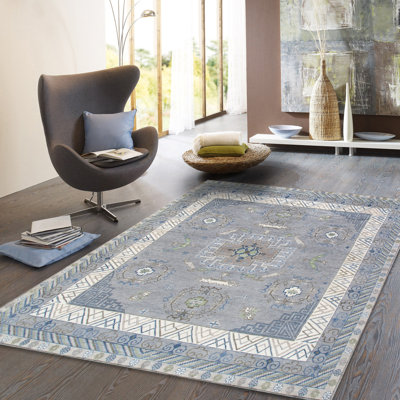 Khotan Hand-knotted Silver/ivory Wool Area Rug