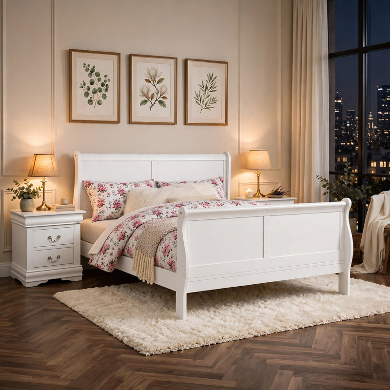 3pc King Bedroom Set, White, 2 Nightstands
