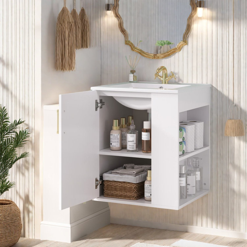 Meuble-lavabo moderne peu encombrant avec lavabo, conception en bois massif pour la salle de bain