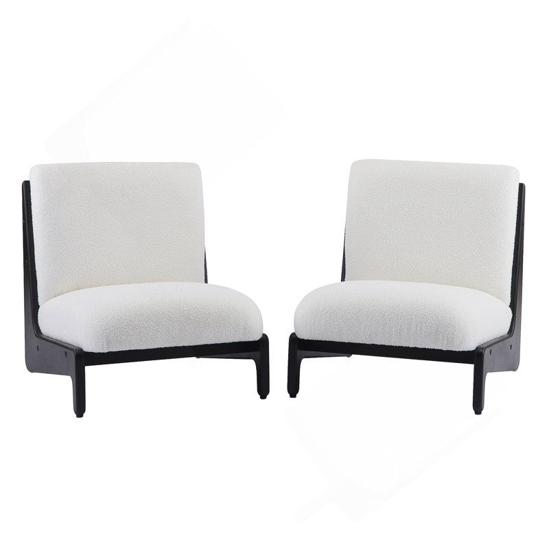 Chaise d'appoint Living Moda blanche avec structure en bois massif noir, ensemble de 2