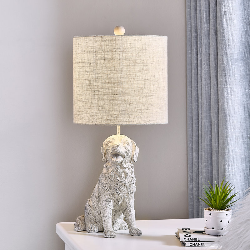 24.75" White Sitting Golden Retriever Table Lamp With Shade, White, Cream