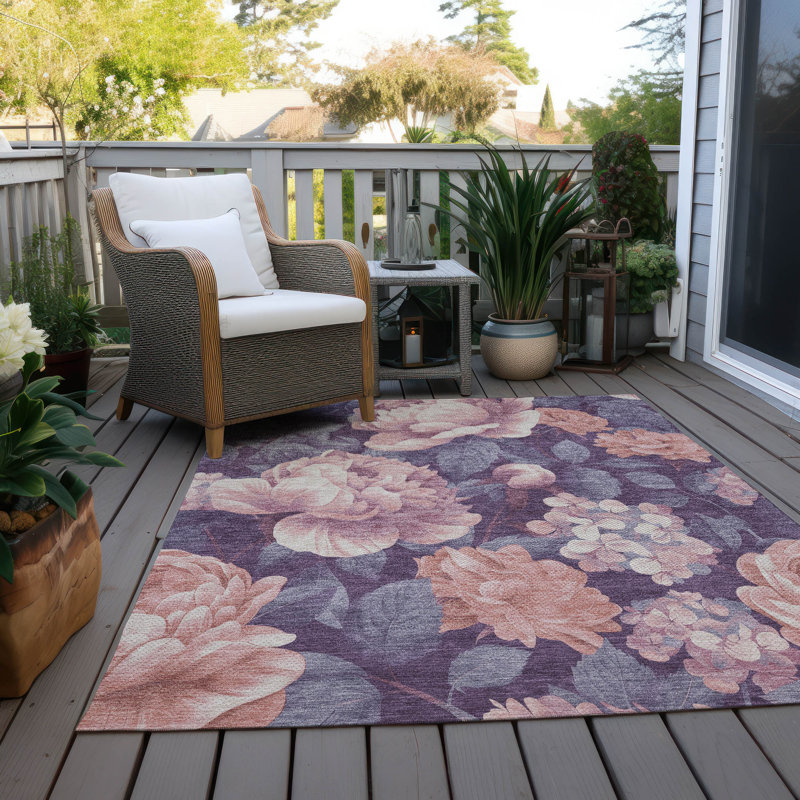 Floral Red and Purple Synthetic Washable Area Rug 3' x 5'