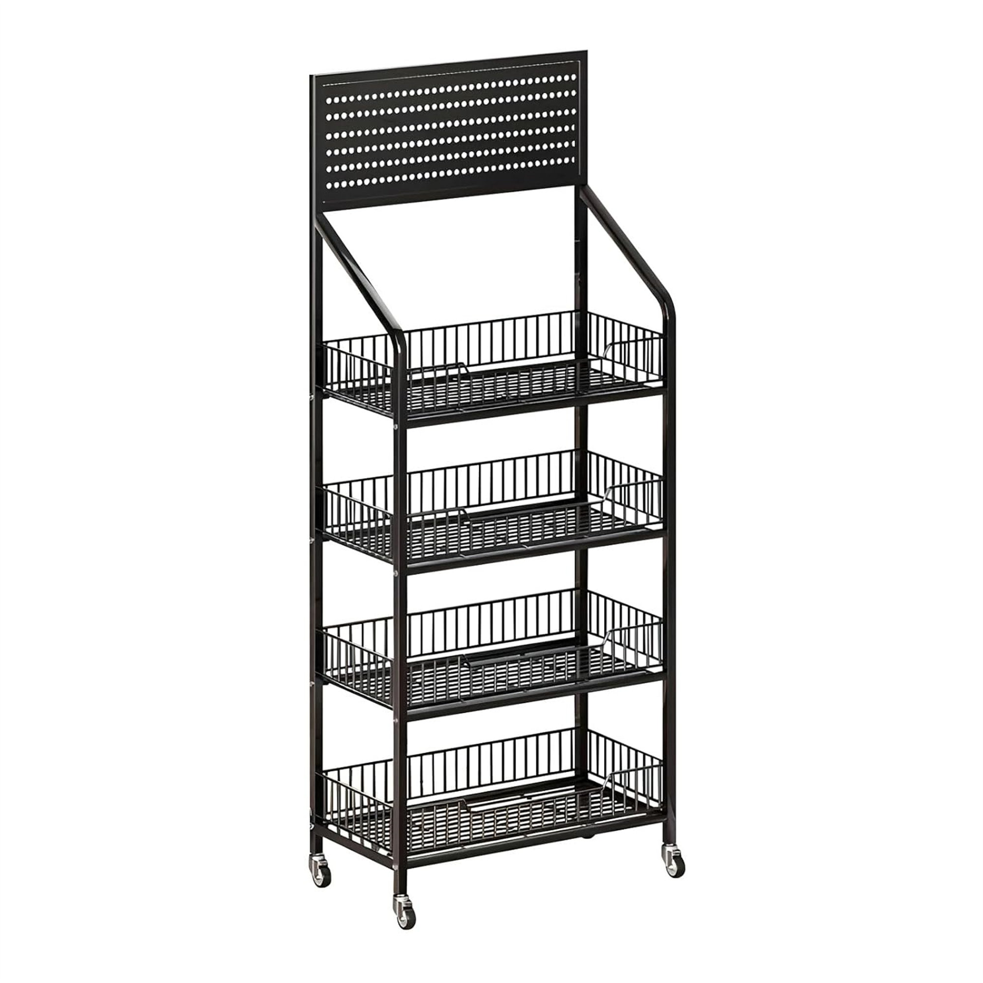SUBORM 4 Tier Supermaket Snack Rack Display Stand, Free-Standing Black ...