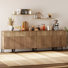Buffet en bois 94,5 "avec motif de roseaux, crédence moderne 4 en 1 avec station de charge pour la cuisine et la salle à manger