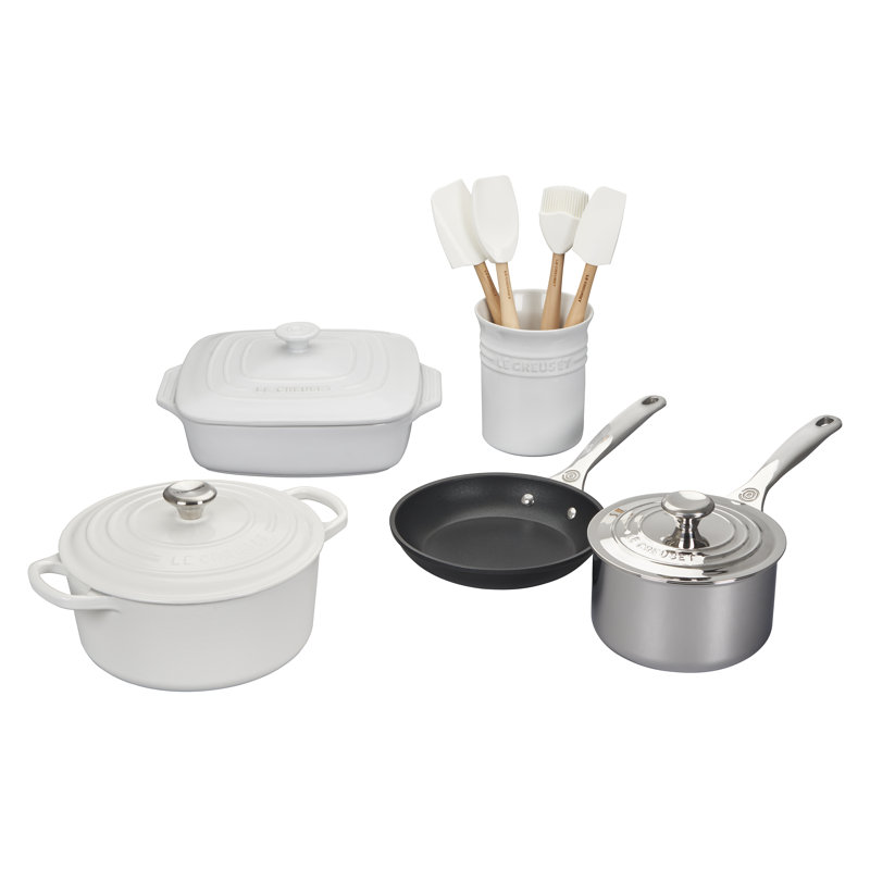 Le Creuset Signature Enameled Cast Iron 12 Piece Cookware Set, White