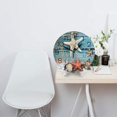 Round Wall Clock Summer Starfish Silent Non-Ticking Decorative Clocks Battery Operated Quartz Quiet Desk Clocks For Home Kitchen Bedroom Bathroom