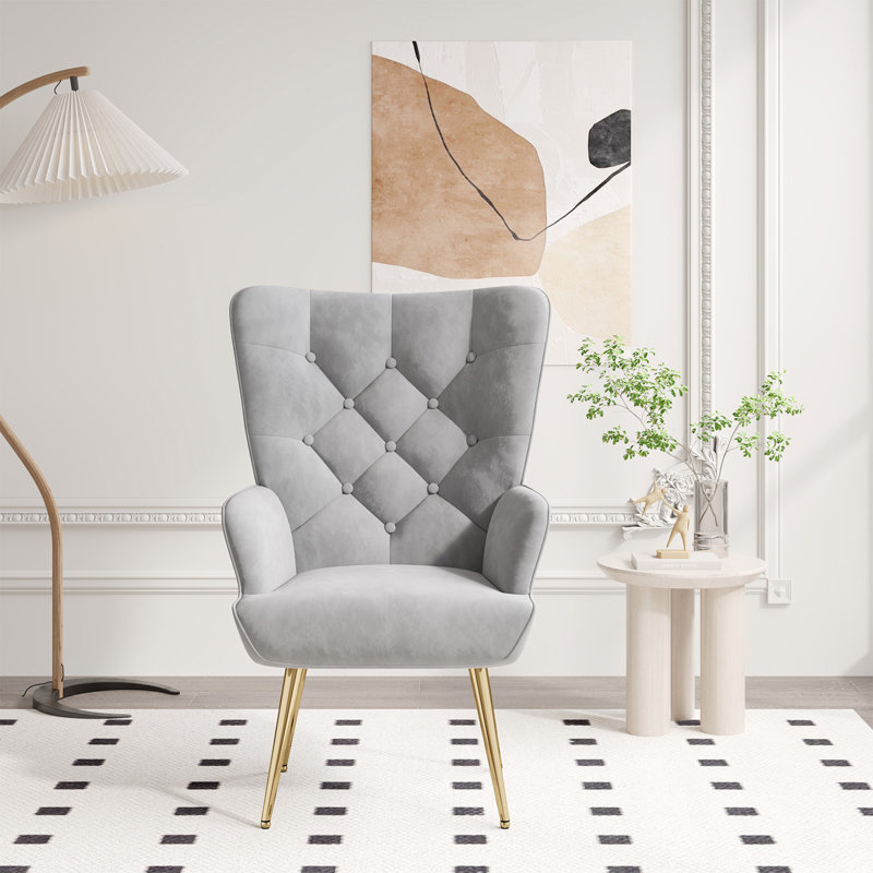 Pureza Velvet Wingback Chair, Gray Velvet