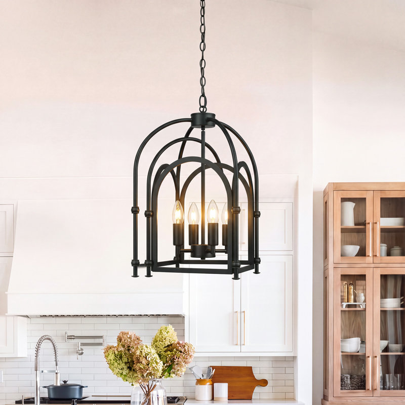 Four-Light Metal Birdcage-Style Pendant Lamp