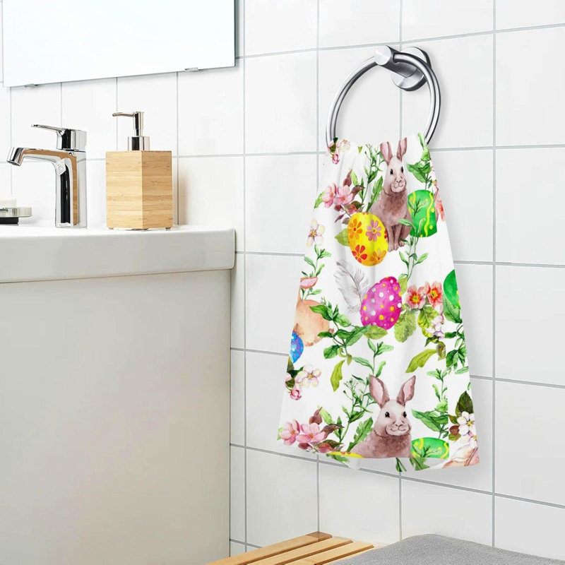 Serviettes de Pâques en coton, serviettes de lapin de Pâques dans des fleurs d'herbe, serviettes ultra douces et très absorbantes pour salle de bain, paquet de 2