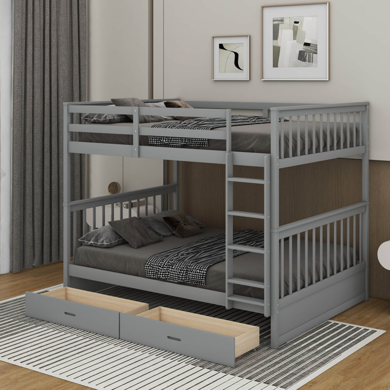 Lit superposé double au-dessus de double avec échelles et tiroirs, Gris