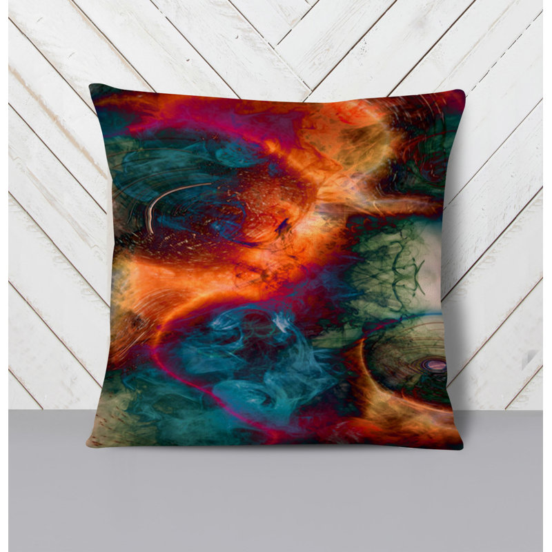 Throw Pillow With Insert, Blue/Red Abstract 7, 16"H x 16"W