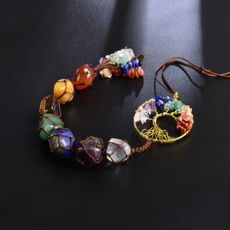 Arbre de vie, pierres de chakra, cristaux de guérison, décoration murale feng shui 7 chakra