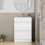 Ensemble de meuble-lavabo 24 po avec lavabo 24 po, armoire de salle de bain 2 tiroirs, armoire de salle de bain autoportante à assemblage rapide, système de fermeture en douceur, lavabo en céramique à bordure épaisse unique, conception sans poignée, blanc brillant