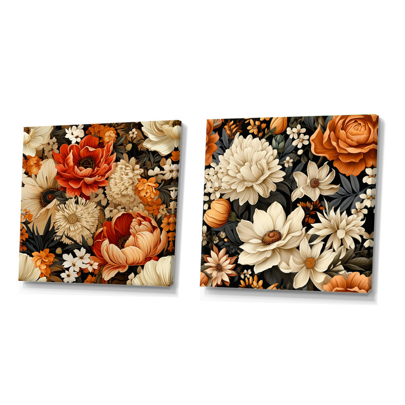 Autumn Cottage Flowers, H 16 po x l 33 po, Toile tendue