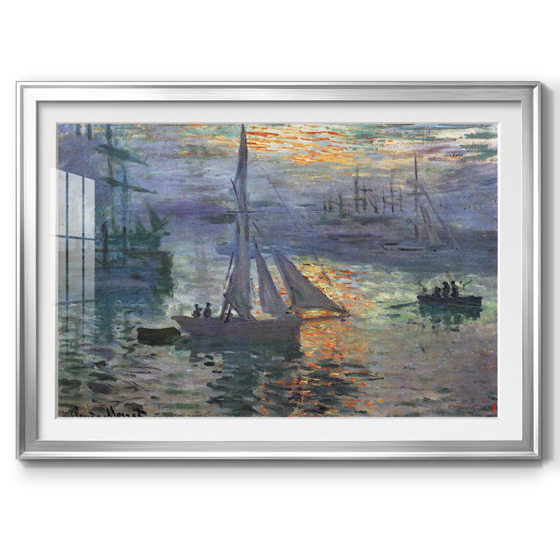 «Sunrise At Sea», impression encadrée sur papier par Monet, Argent, H 30 po x l 44 po x P 1,5 po