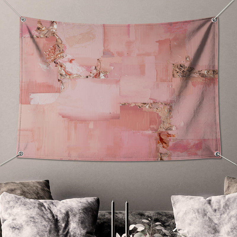 Tapisserie murale rose à texture abstraite - Décoration murale texture, H 68 po x l 80 po avec 4 œillets