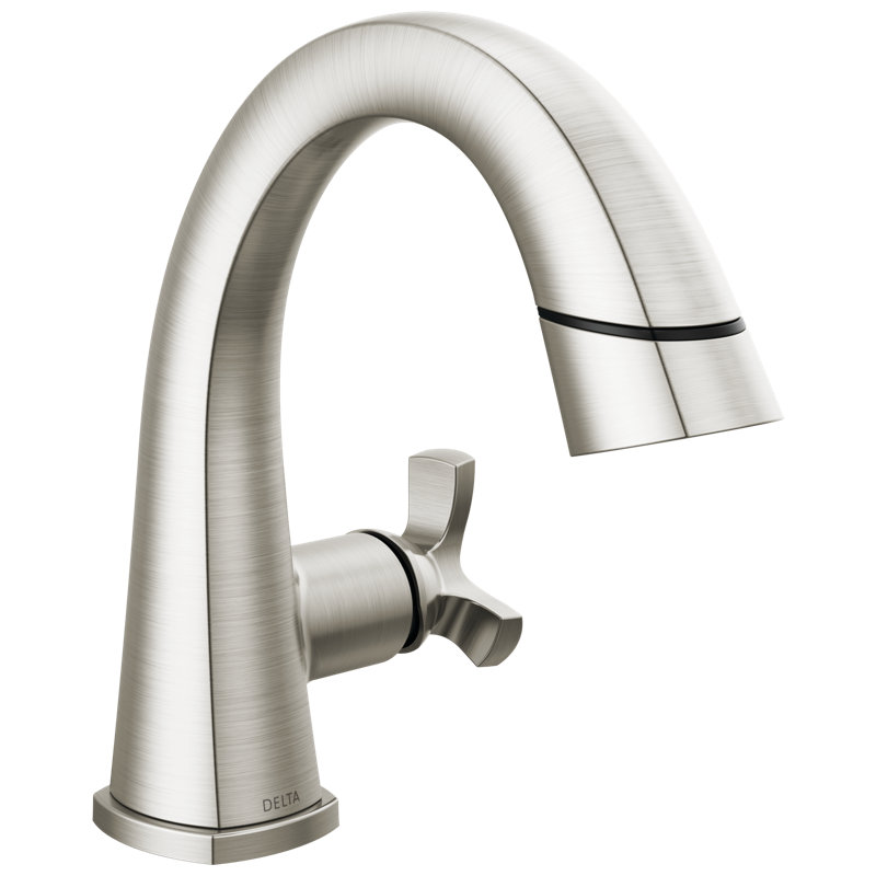 Stryke Single Hole Pull Out Sprayer Bathroom Faucet, Single Handle Bathroom Sink Faucet, Silver