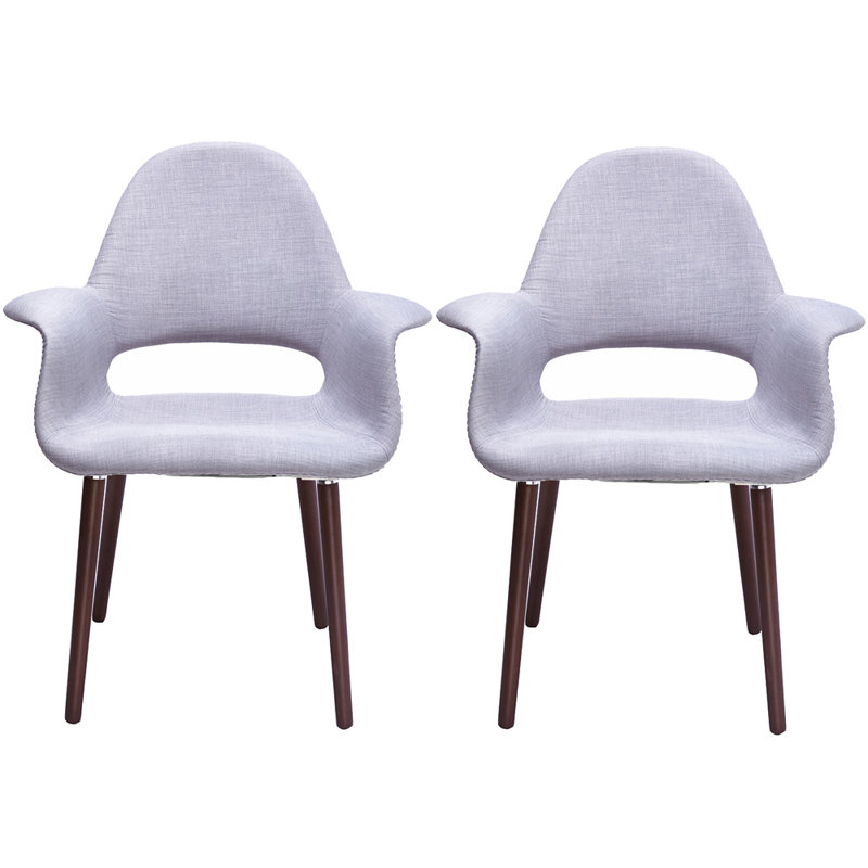 Robelmont Set of 2 Dining Chairs - Mid-Century Modern Upholstered Armchairs with Dark Wood Legs - Kitchen & Dining Room Accent Chairs