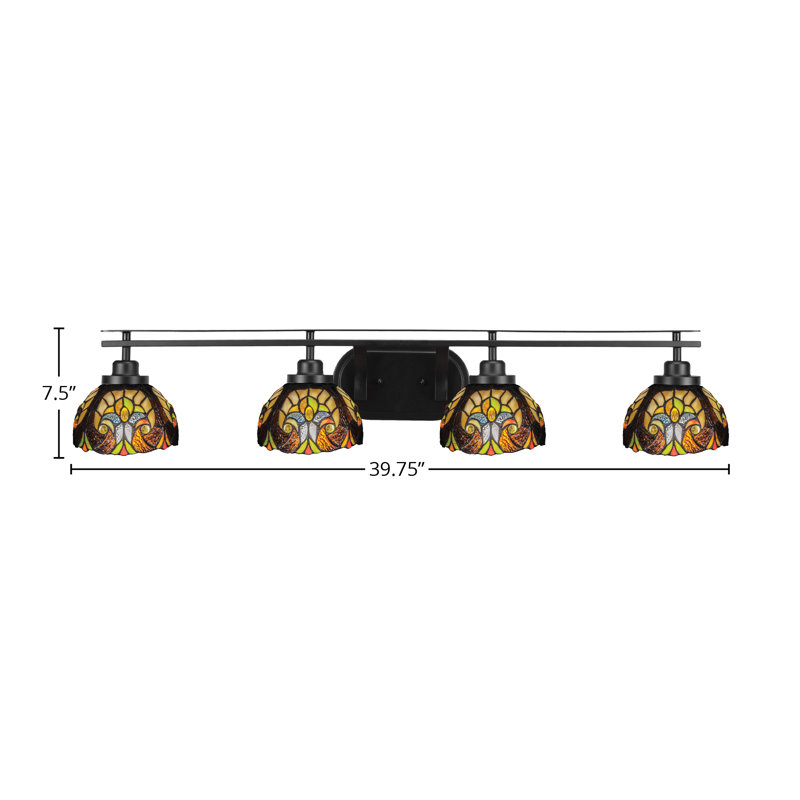 Loren 4 Light Bath Bar Shown With 7" Cypress Art Glass, Matte Black, Orange