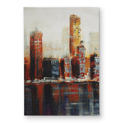 Abstract Red Cityscape - Building Blue Indoor/Outdoor Door Mat