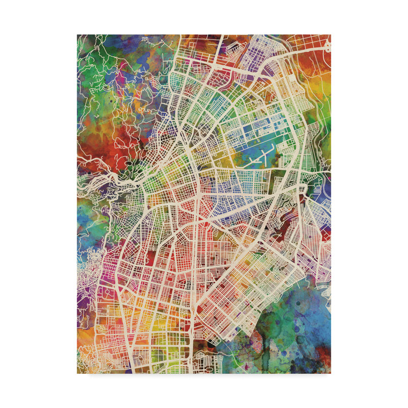 « cali colombie city map », impression sur toile tendue, H 19 po x l 14 po x P 2 po