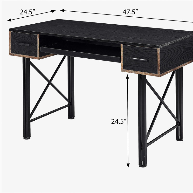 Black computer desk with keyboard tray