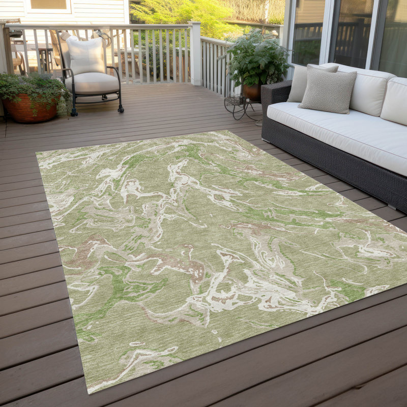 Aloe Green Abstract Flat Woven Washable Rug 2'6" x 3'10"