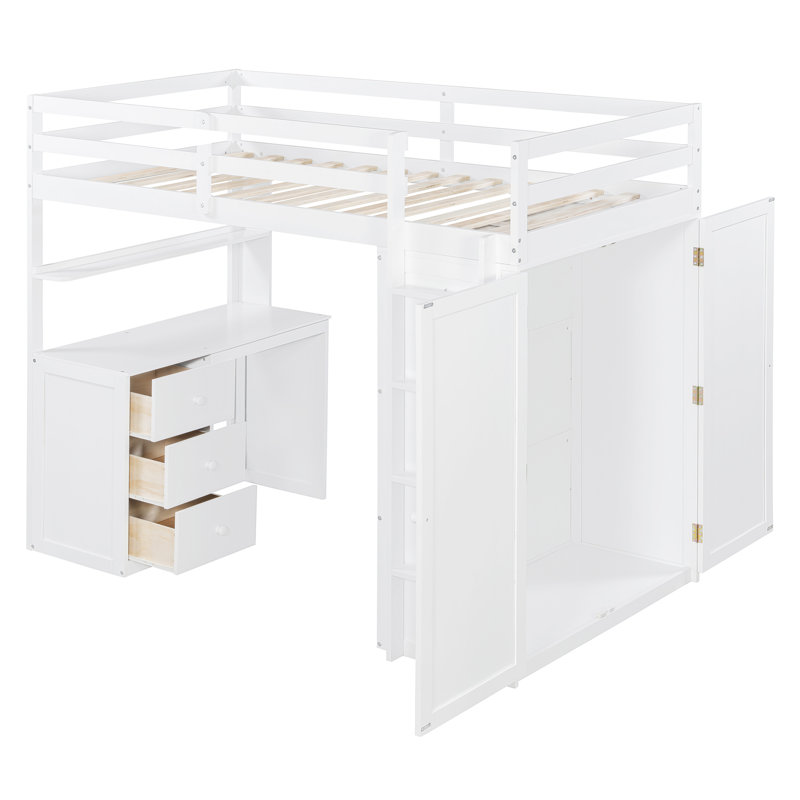 Lit mezzanine simple peu encombrant avec rangement, conception moderne en bois massif pour la famille