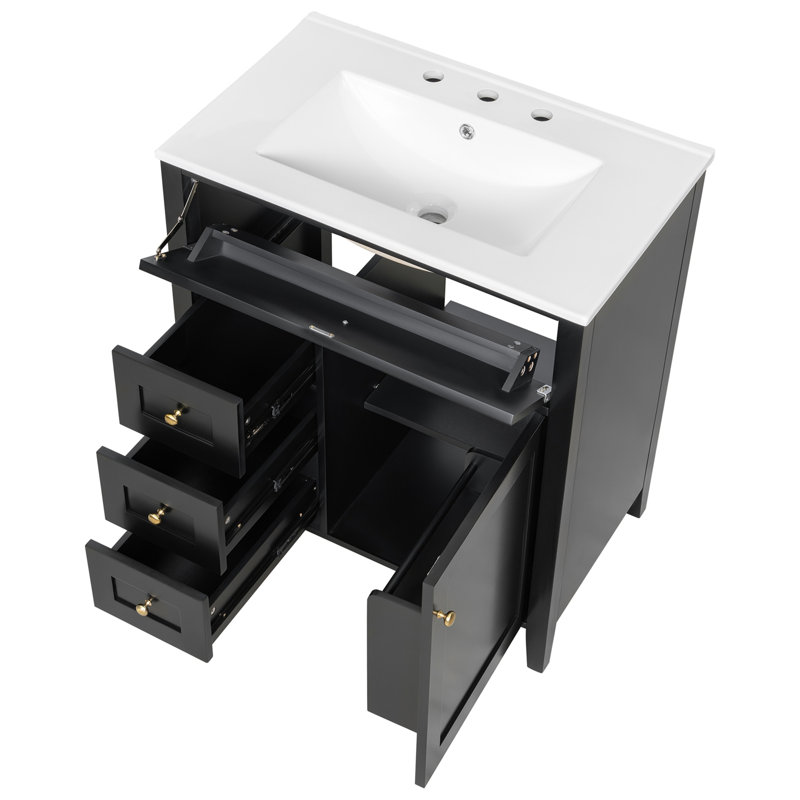 Meuble-lavabo de 30 pouces avec lavabo, Noir