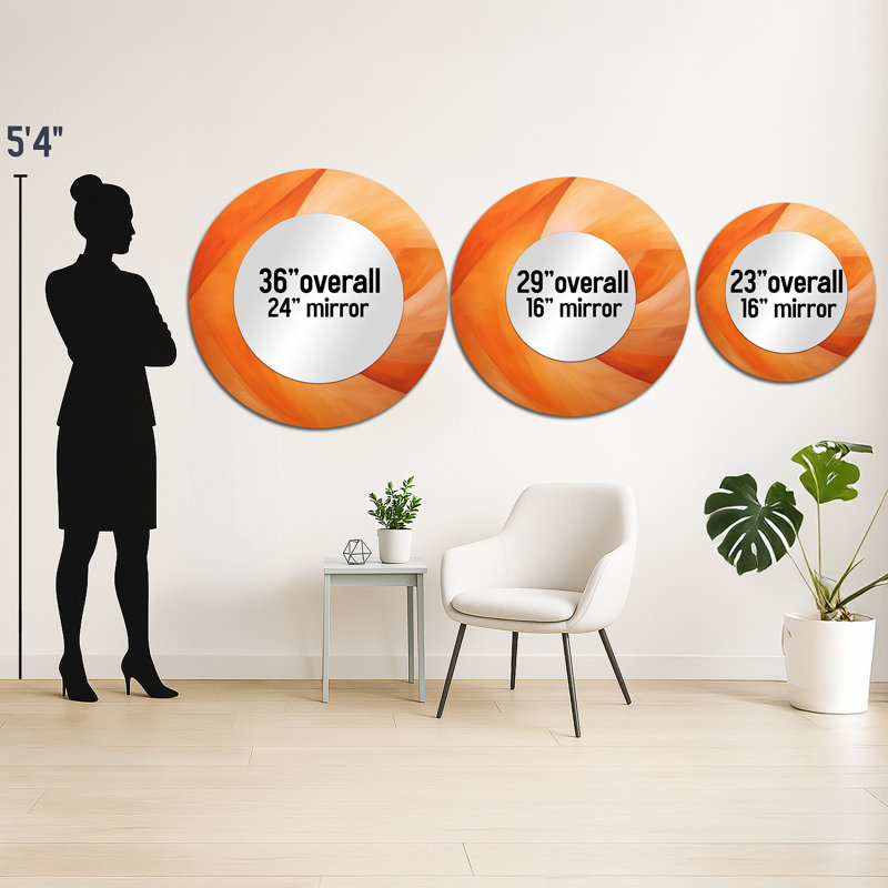 Tangerine Twist Spriral - miroir spirales abstraites, miroir mural rond pêche, impression sur métal, 36 po x 36 po