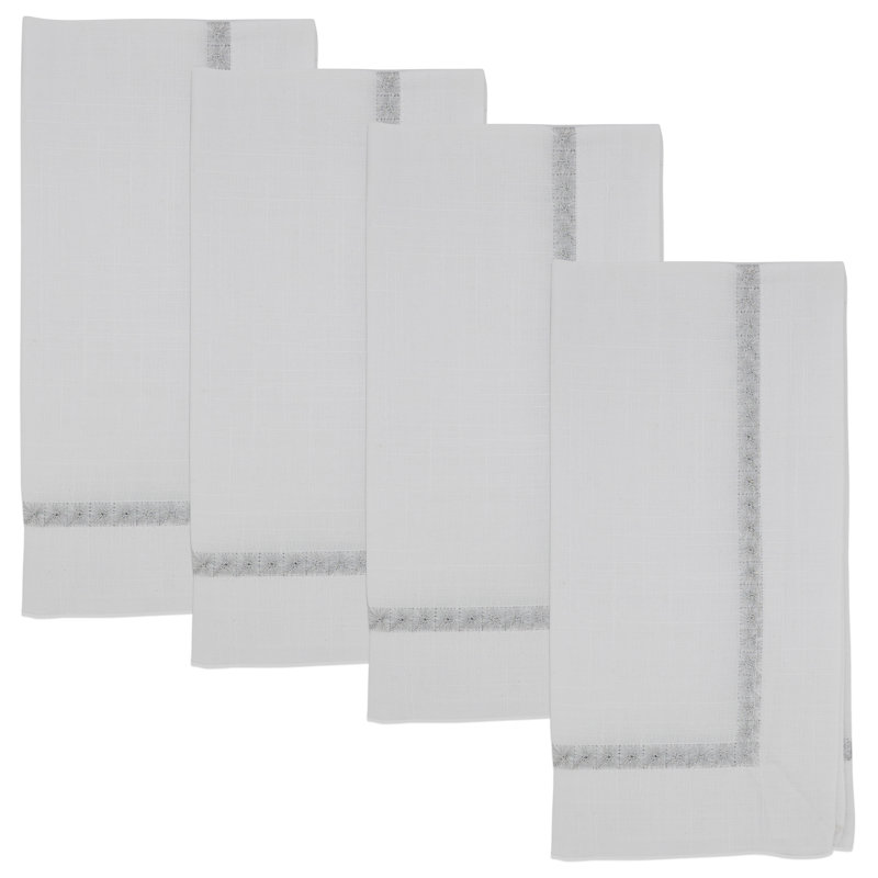 Silver Embroidered Border Polyester Napkins Set of 4