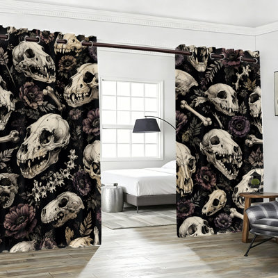 Rideaux occultants à motif floral de 2 pièces, rideaux de fenêtre d'art gothique foncé, panneaux de décoration intérieure uniques pour le salon, la cuisine et la chambre à coucher