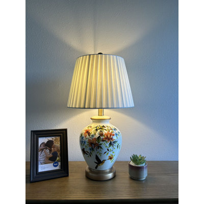 Ceramic Table Lamp Birds Flowers  LED Bulb Included 12"D*12"W*22"H