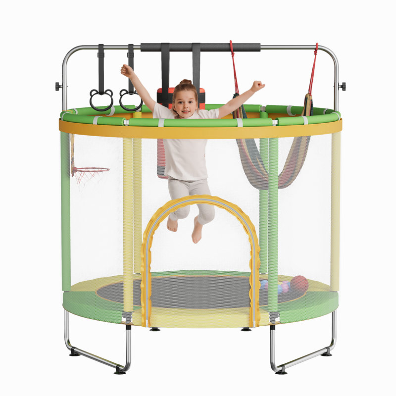 Trampoline 60 po pour enfants, capacité de 400 lb, mini trampoline pour tout-petits approuvé par l'ASTM avec filet de sécurité et barre de gymnastique réglable