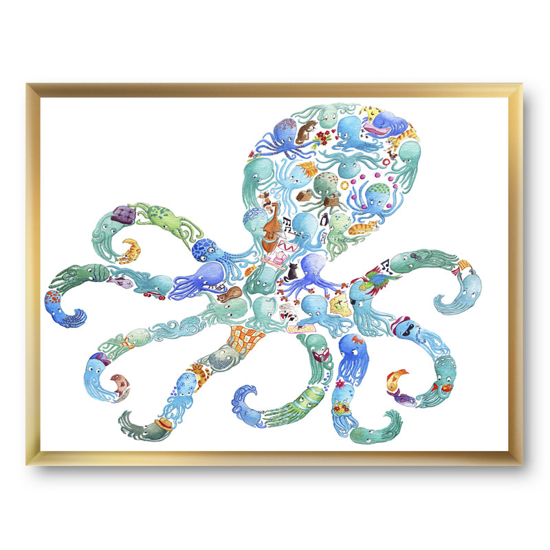 « octopus fait of octopus », impression sur toile, H 30 po x l 40 po x P 1,5 po, Cadre doré