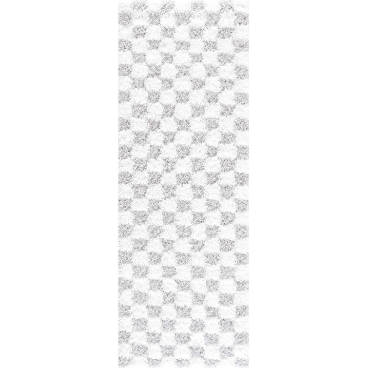 Atiran Checkered Plush Pile Gray Area Rug