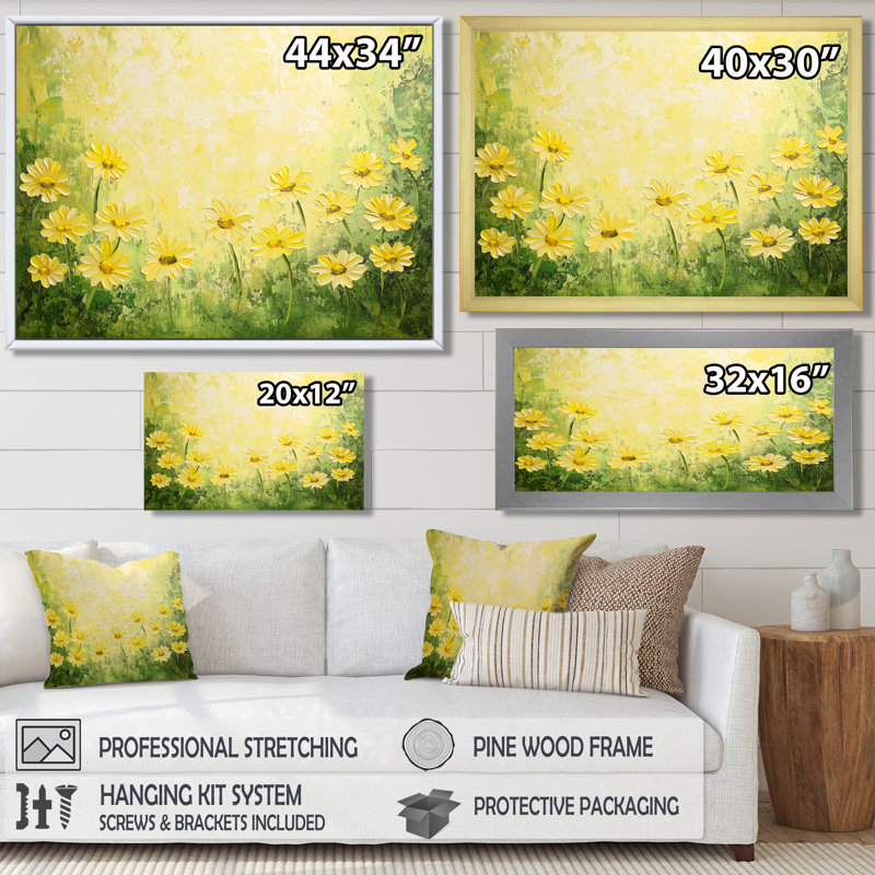 «Country Charm Sunrise Daisy Glow I» - impression murale marguerites, H 12 po x l 20 po, Noir