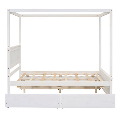 Canopy Bed With 4 Columns - Stability And Style Full In Brushed Gray Sophisticated Look For Your Bedroom