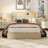 Queen Upholstered Platform Bed with 4 Drawers, Adjustable LED Light & Charging Station, No Box Spring Needed-1313956498-1323335372
