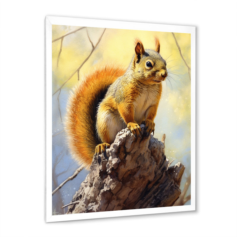 Écureuil vif sur toile, H 44 po x l 34 po x P 1,5 po, Cadre simple blanc