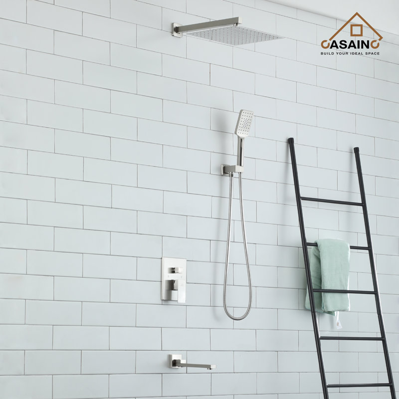 Brushed Nickel Multi-Head Square Wall Mounted Shower System