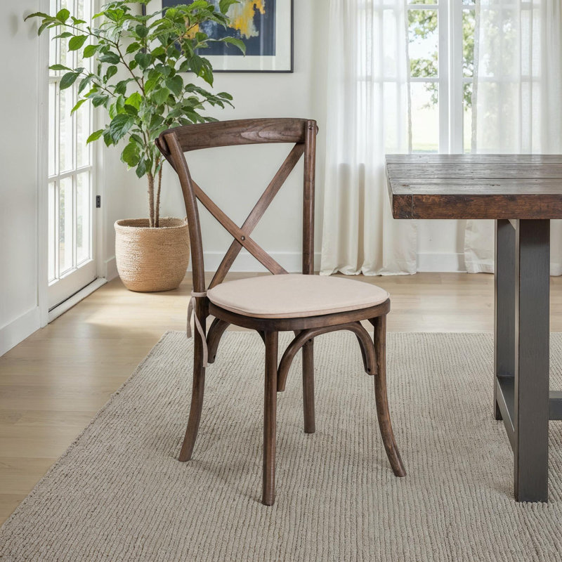 Arquit Series Stackable Wood Cross Back Bistro Dining Chair with Cushion, Brown