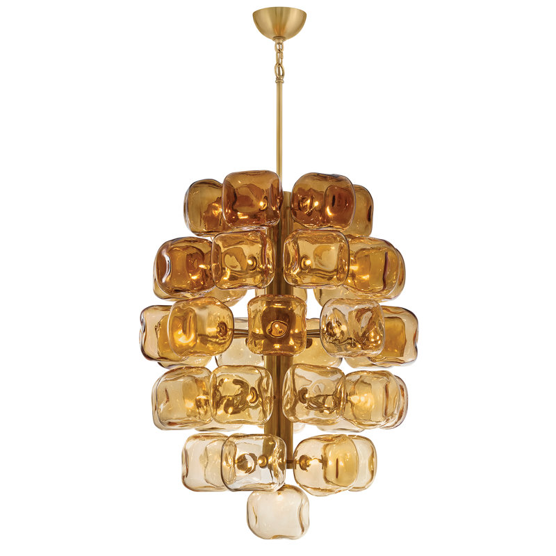 Fredrick Ramond Perriand Medium Chandelier, Unlacquered Brass, 38.5" H x 30" W x 30" D