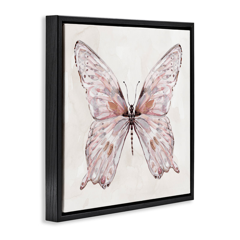 Cadre flottant Faded Blush Butterfly, design par Carol Robinson, Cadre flottant noir de jais, H 18 po x l 18 po