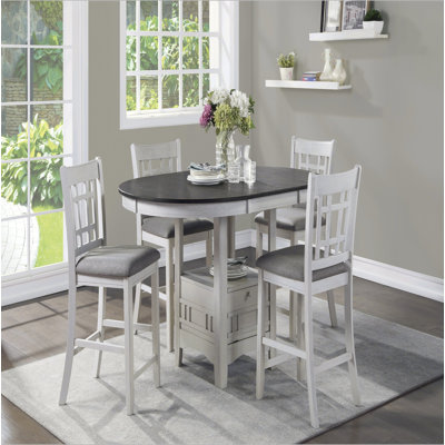 Ensemble de salle à manger 5 pièces à hauteur de comptoir Traditional - Table sur pied extensible avec base de rangement et 4 chaises rembourrées