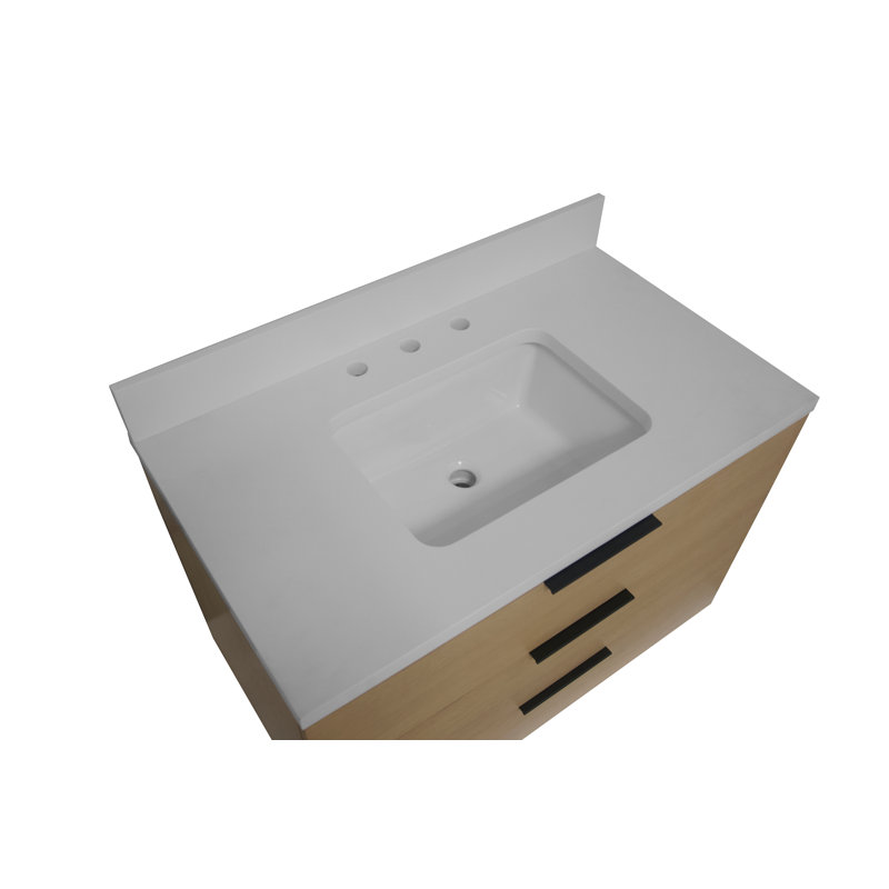 Mitchell 36'' Single Bathroom Vanity with Top, Blonde Wood, Matte White