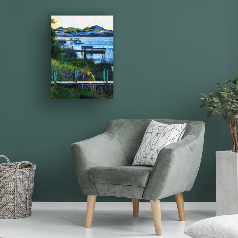 Florida Dock Landscape Canvas Print in Blue and Green