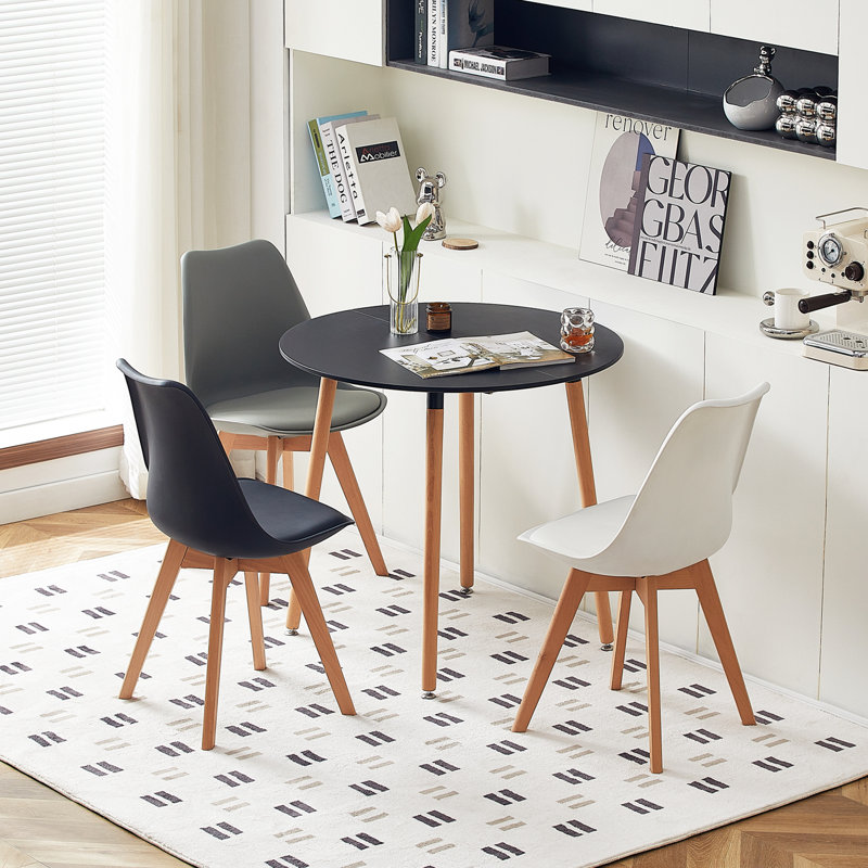 Nero Round Solid Wood Base Dining Table, Natural, Black