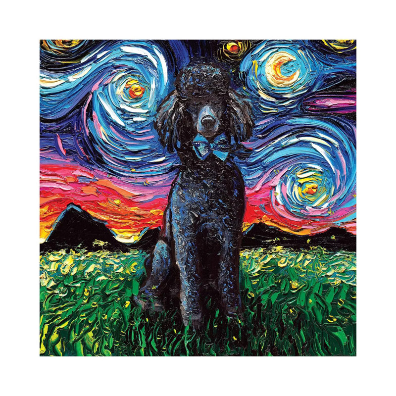 Black Poodle Night by Aja Trier - Wrapped Canvas Painting, 66.04 cm H x 66.04 cm W x 1.91 cm D