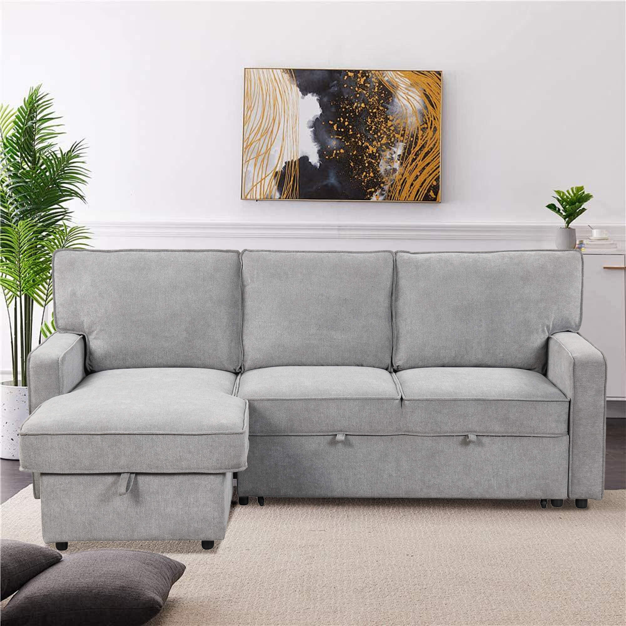 Latitude Run® 90" Upholstery Sleeper Sectional Sofa with Storage Space ...
